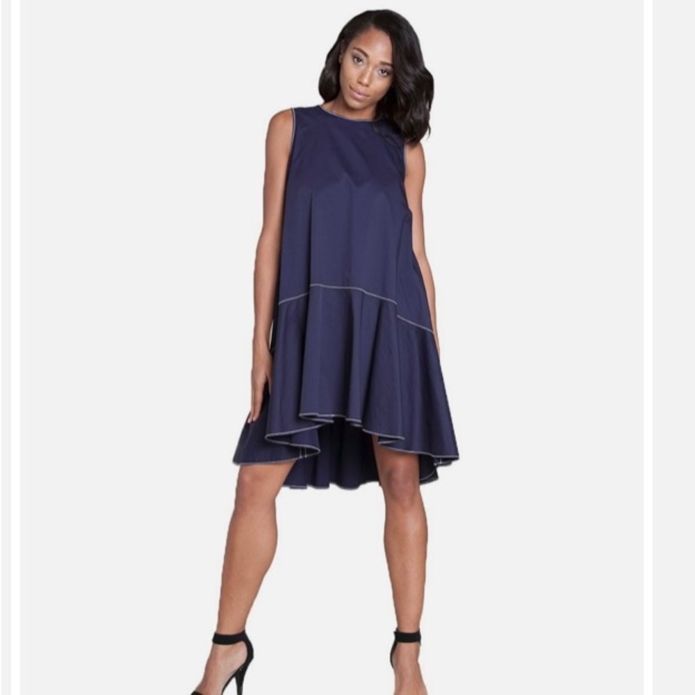 Contrast Stitch Mini Dress Navy Blue NWOT Sz S